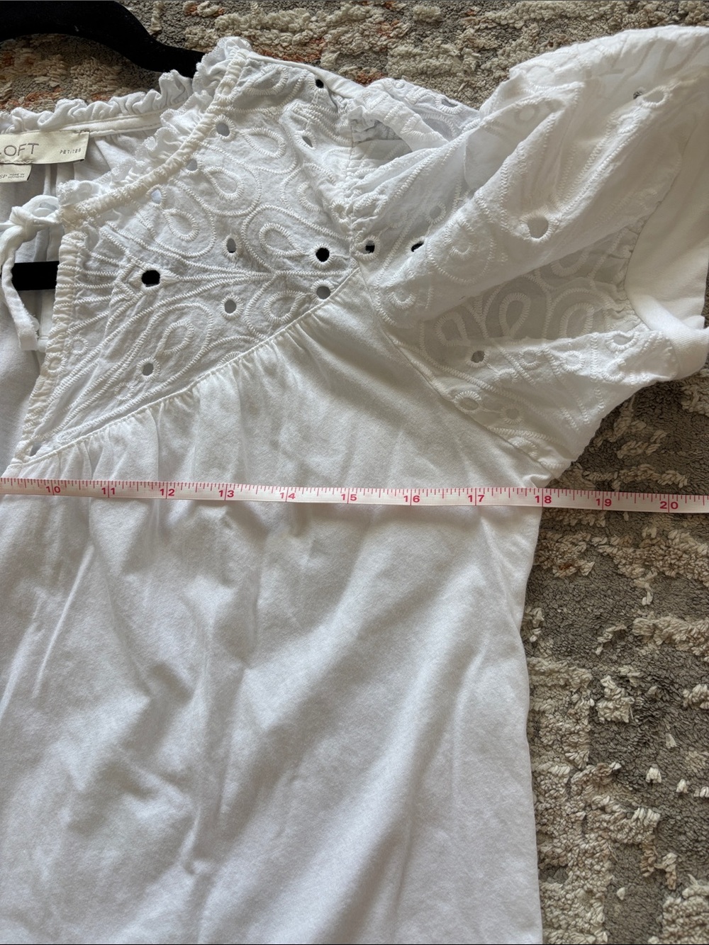 LOFT White Eyelet Tie-Neck Puff Sleeve Top - Picture 8 of 10